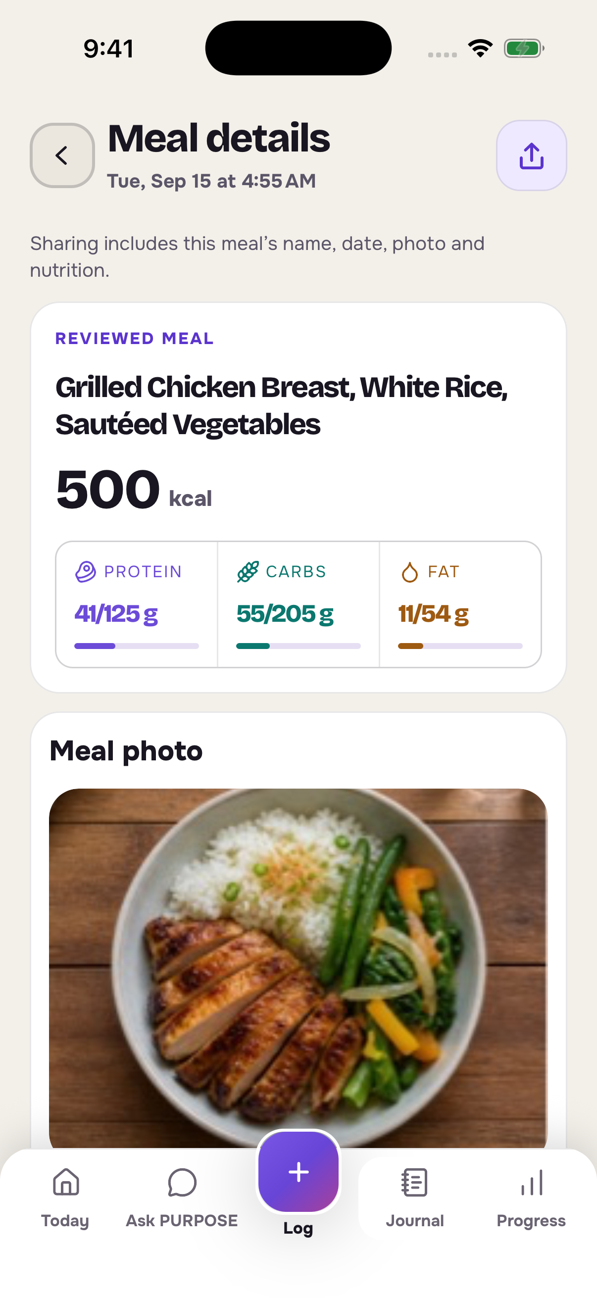 PURPOSE iOS meal details with sample data